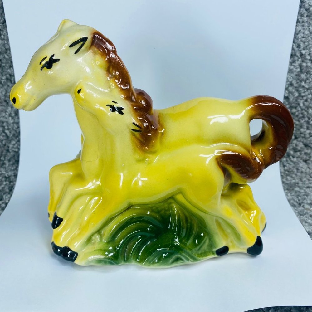 Art Deco Ceramic Horse Planter Mother Baby Foal Fashions by O.P.C.O. Vintage - Picture 2 of 16